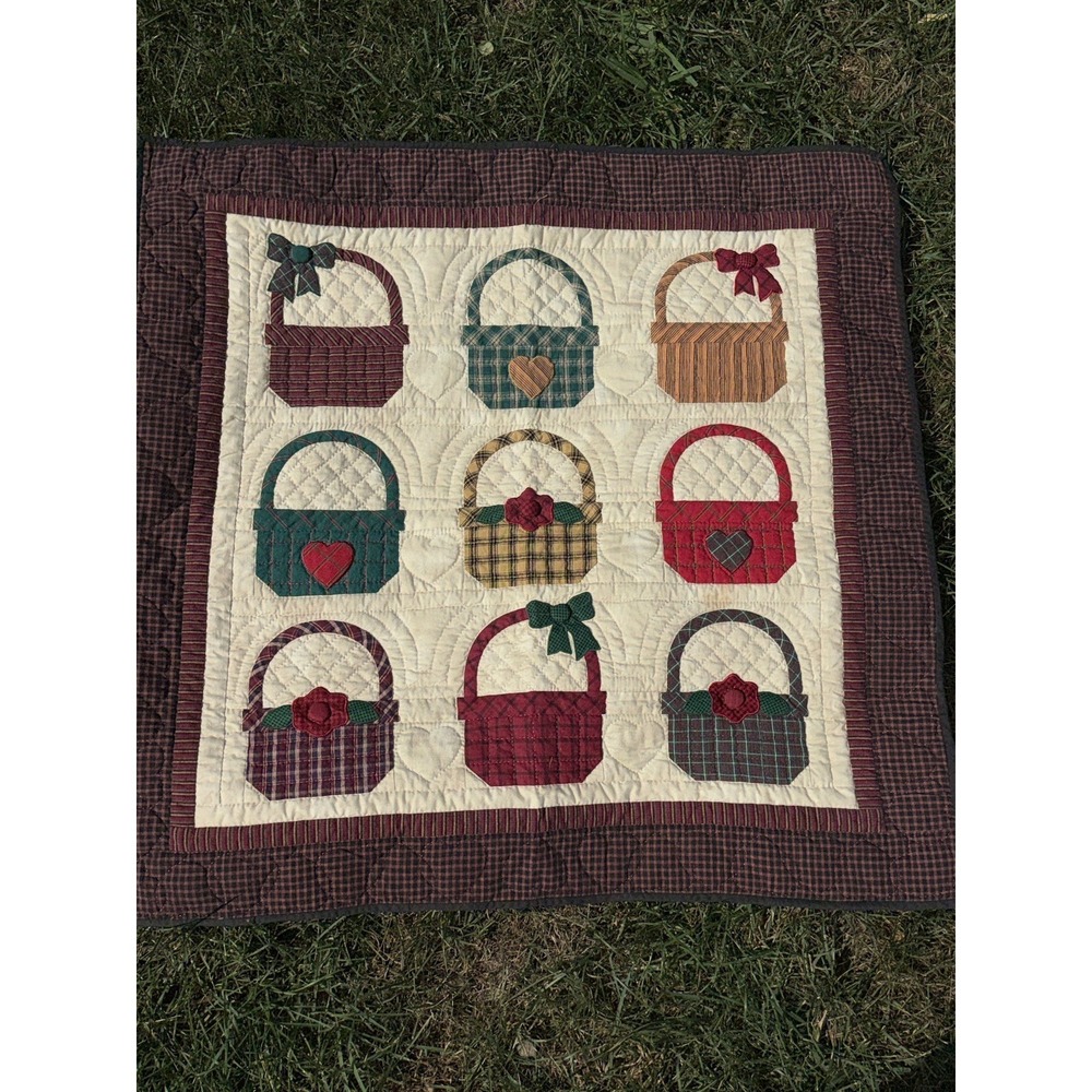 Vintage Handmade Hand Appliqued Garden Baskets Quilt Top 34x34 Unfinished